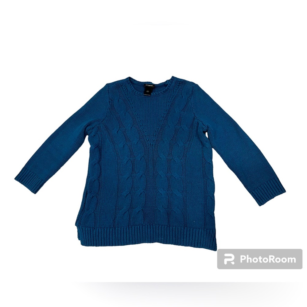 Ann Taylor Sweater Cable Knit Blue 3/4 Sleeve Size S